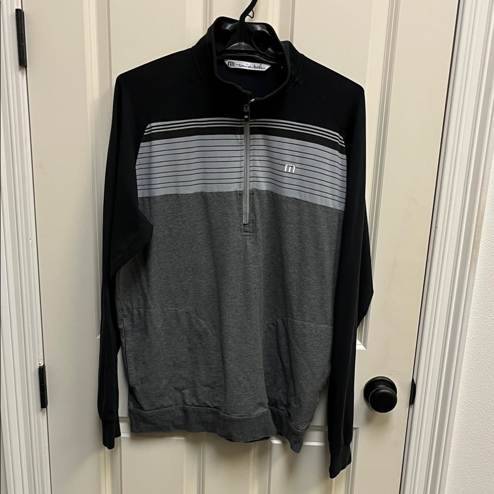 Men's Travis Mathew Black and Gray Quarter-Zip Sweater
